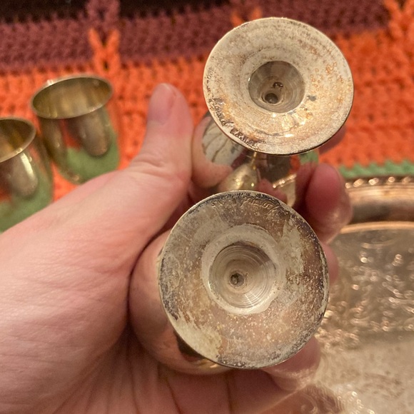 Vintage Silverplated Cordial Set - 1 Tray, Four Mini Goblets - Picture 9 of 16